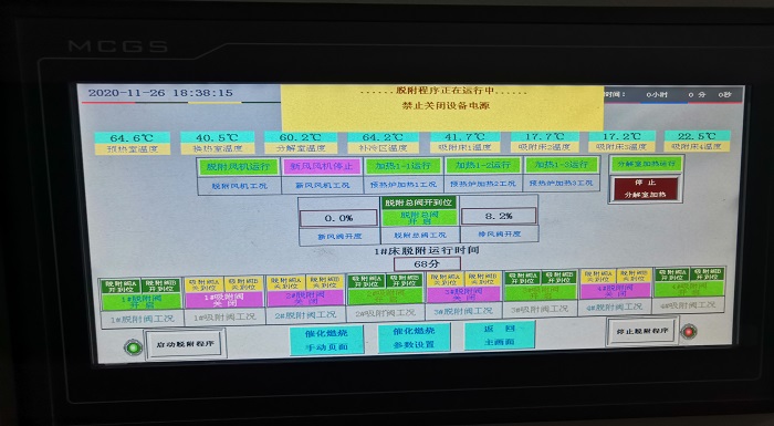沸石分子篩轉(zhuǎn)輪吸附+催化燃燒再生系統(tǒng)PLC電氣控制顯示屏